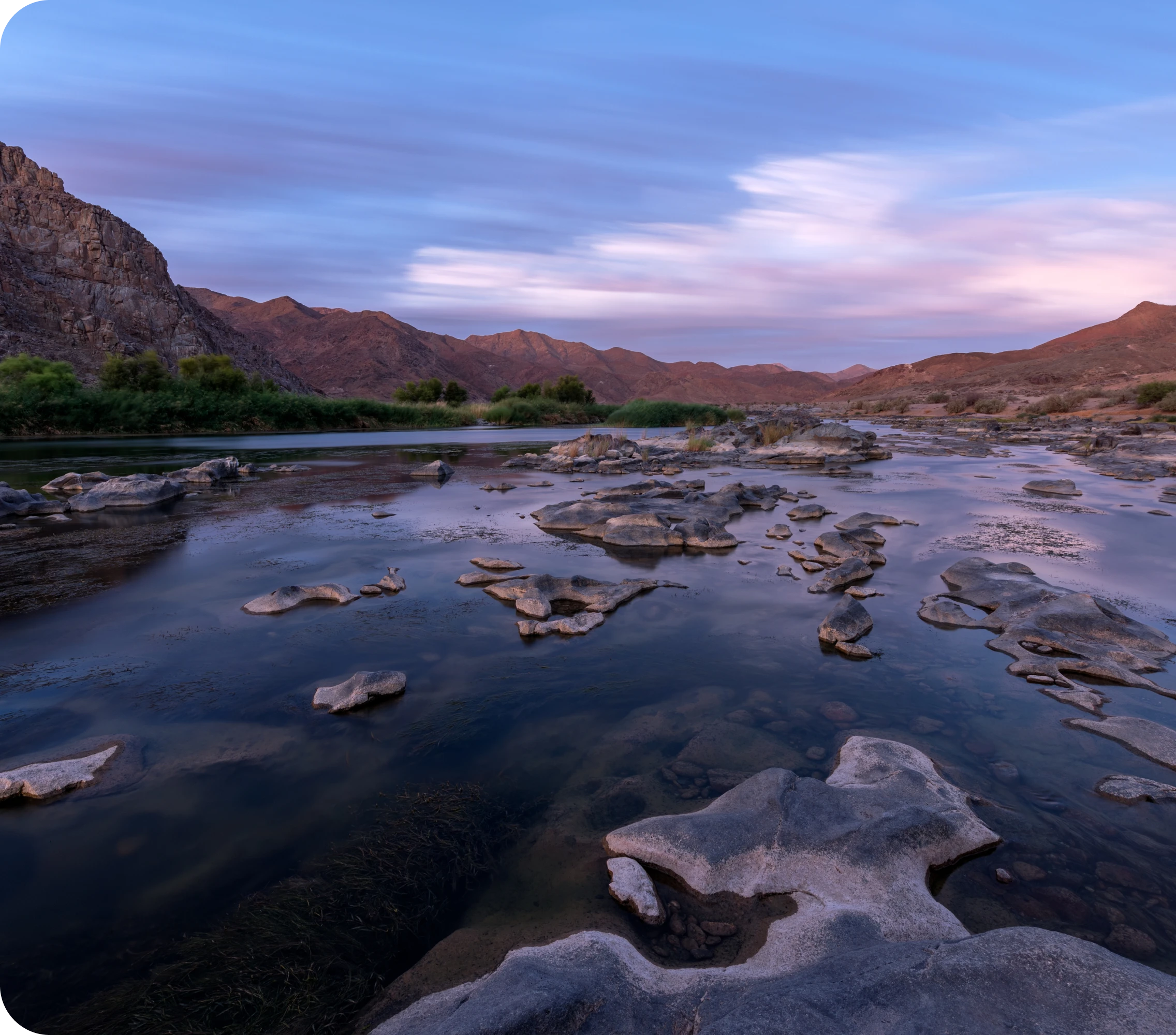 River stones sunset