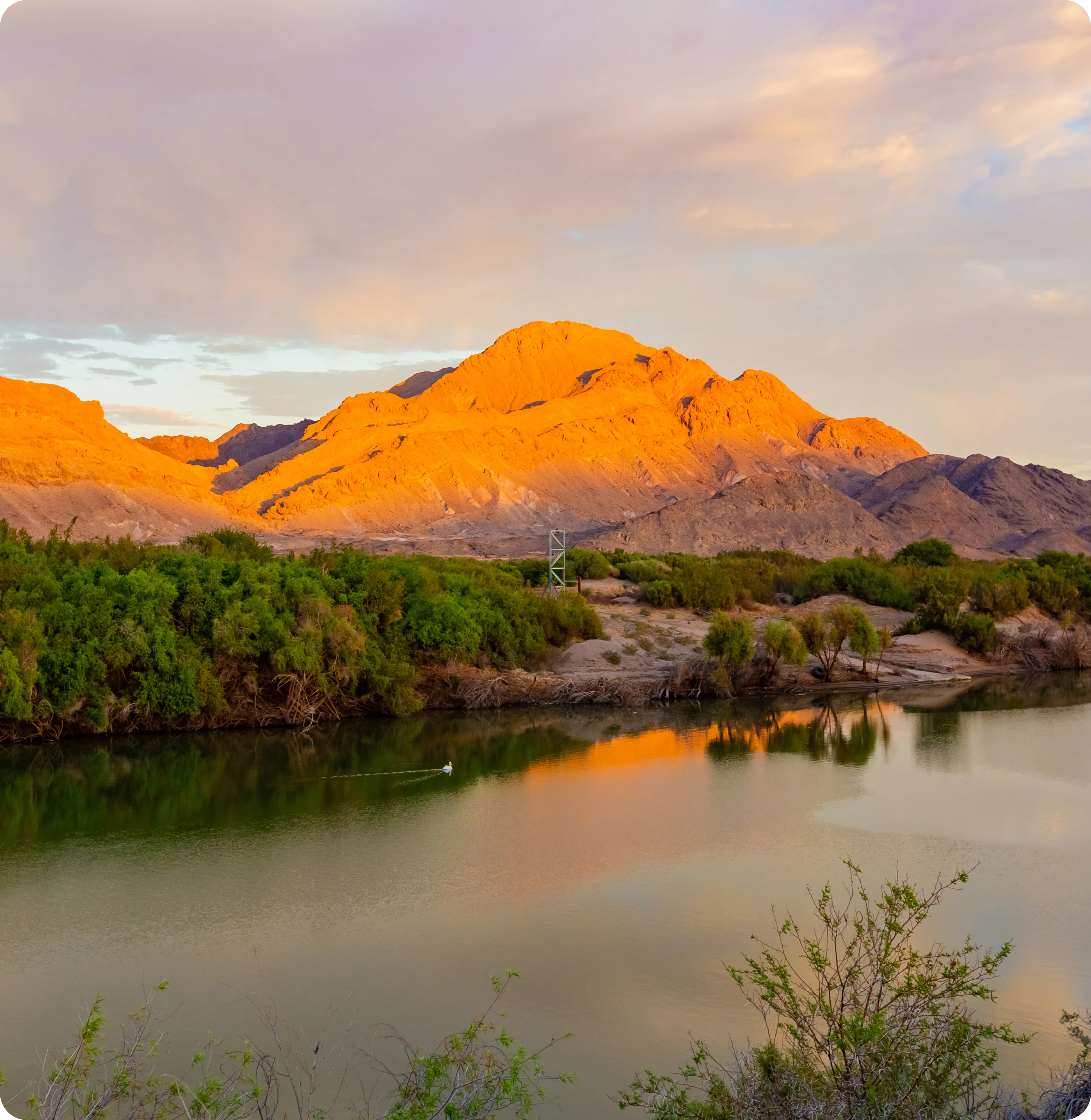 Mountain sunset reflection